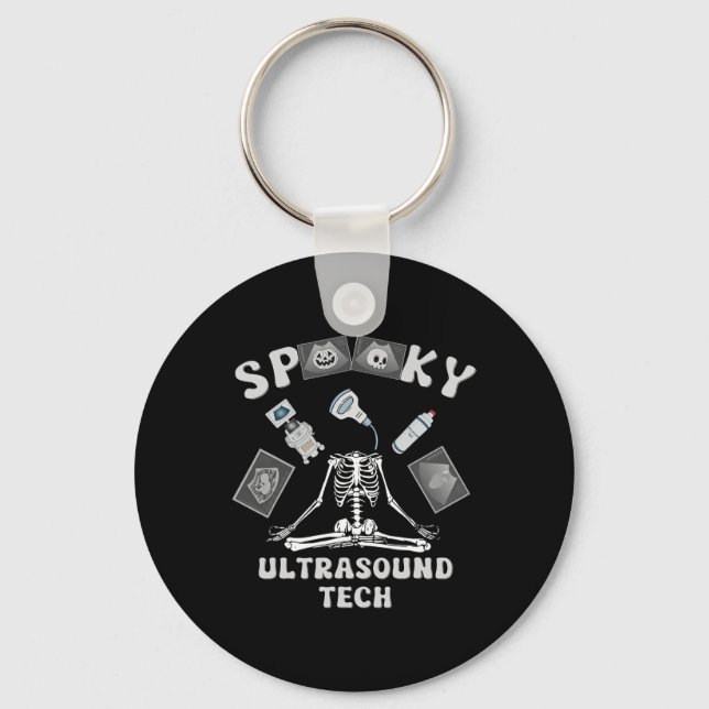 Funny Spooky Ultrasound Tech Skeleton Halloween Co Key Ring (Front)