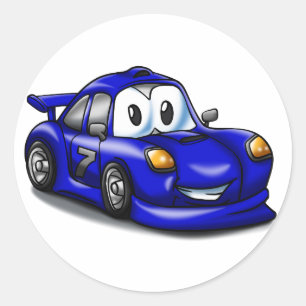 Funny Sport car cartoon   Choose background color Classic Round Sticker
