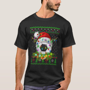 Funny Sport Xmas Ugly Soccer Santa Hat Christmas L T-Shirt