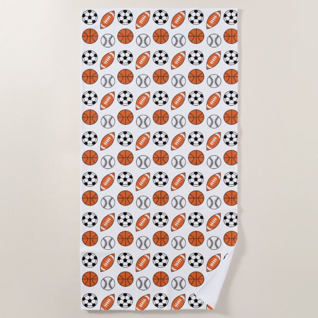 Funny Sports Balls Beach Towel (Front)