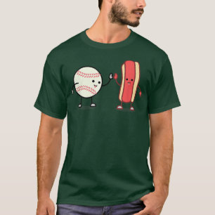 Funny Sports Tee, Hot Dog Baseball High Five by Za T-Shirt