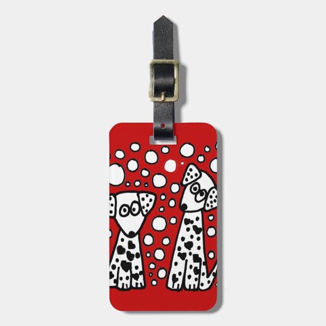 Funny Spotted Dogs with Hearts Luggage Tag (Front Vertical)