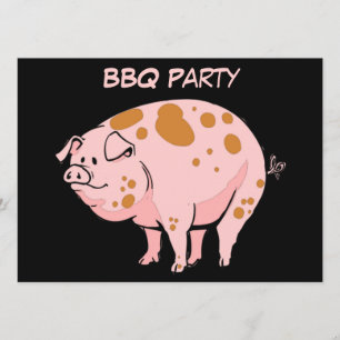Funny Spotted Pink Pig BBQ Cookout Party Custom Invitation