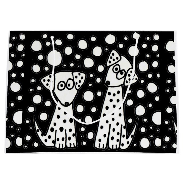 Funny Spotted Puppy Dogs Abstract Art Large Gift Bag (Front)