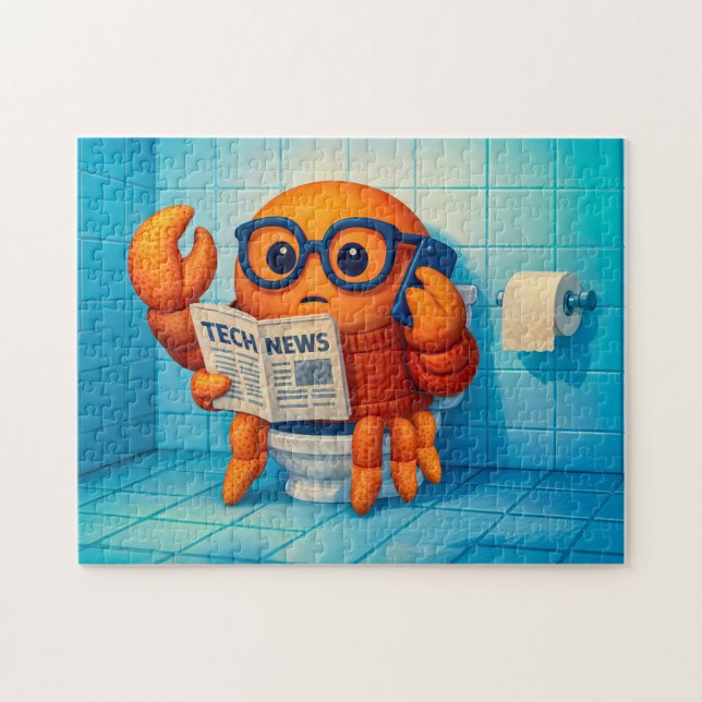 Funny Spy Crab Reading Tech News Magazine Jigsaw Puzzle (Horizontal)