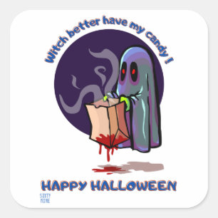 funny square sticker  "HAPPY HALLOWEEN 2"