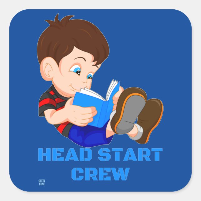 funny square sticker  "HEAD START CREW" (Front)
