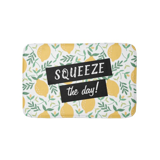 Funny Squeeze the Day Lemon Yellow Green Leaves Bath Mat (Front)