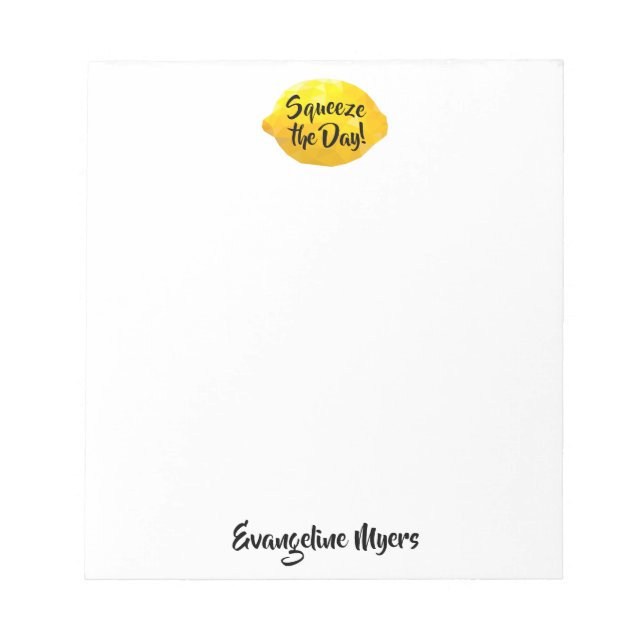 Funny Squeeze the Day Script 3D Lemon Monogram Notepad (Front)