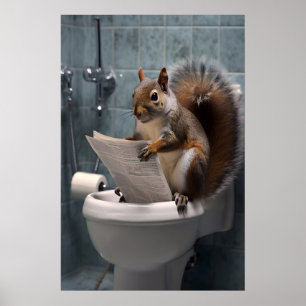 Funny Squirrel Bathroom Print, Toilet Newspaper Poster