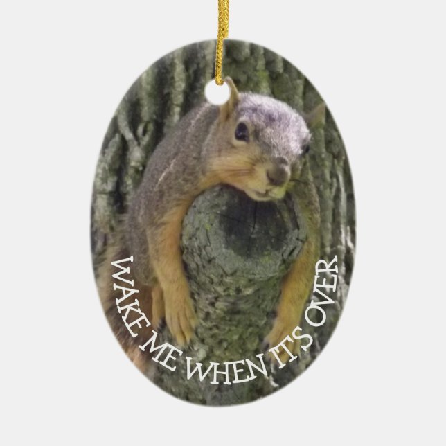 Funny Squirrel Christmas Humor Ceramic Tree Decoration (Front)
