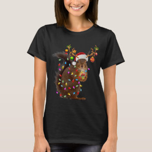 Funny Squirrel Christmas Reindeer Christmas Lights T-Shirt