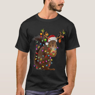 Funny Squirrel Christmas Reindeer Christmas Lights T-Shirt