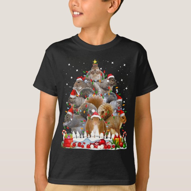 Funny Squirrel Christmas Tree Xmas T-Shirt (Front)