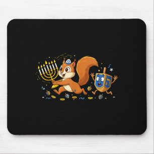 Funny Squirrel Dreidel Menorah Hanukkah Kids Women Mouse Pad