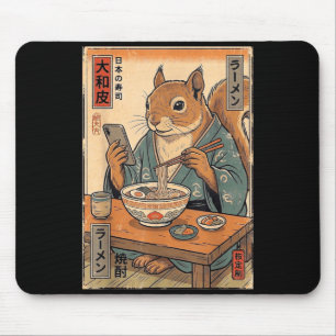 Funny Squirrel Eating Ramen Retro Japanese Gifts Mouse Pad