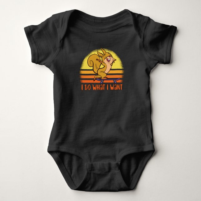 Funny Squirrel Is Driving Skateboard Gift Baby Bodysuit (Front)