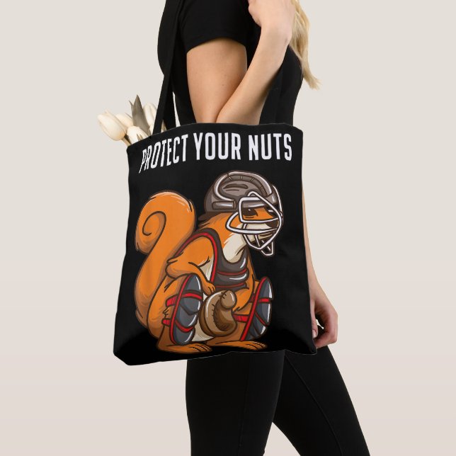 Funny Squirrel Lover Baseball Catcher Gift Boys Gi Tote Bag (Close Up)