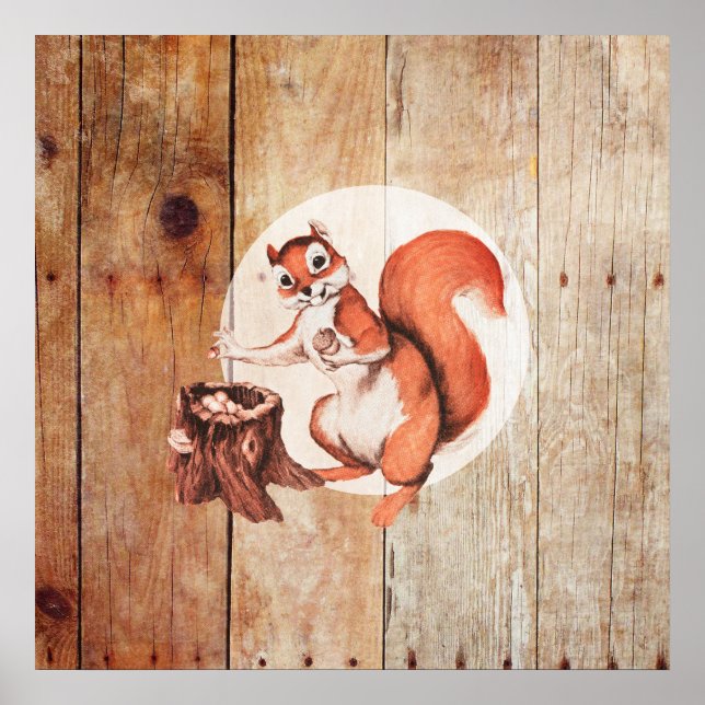 Funny squirrel on wood poster (Front)