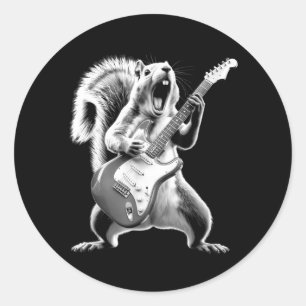 Funny Squirrel Playing Guitar Rock Star Music Men Classic Round Sticker