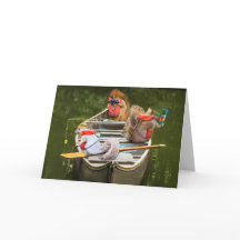 Funny Squirrels In A Canoe Having Fun At Camp Card