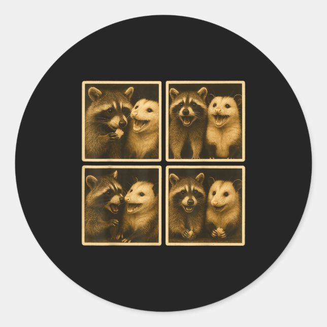Funny Ssum And Raccoon Photobooth Selfie Trash Fer Classic Round Sticker (Front)