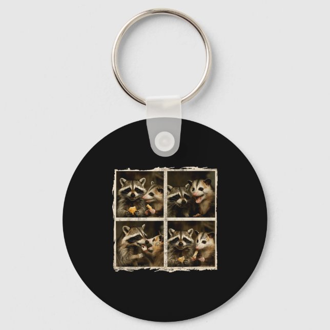 Funny Ssum And Raccoon Photobooth Selfie Trash Fer Key Ring (Front)