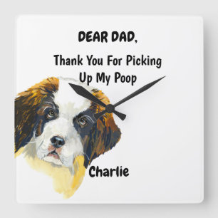 Funny St. Bernard dog Dad Watercolor Canine Art Square Wall Clock