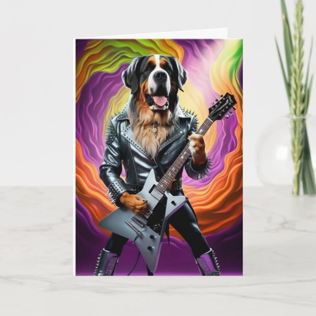 Funny St. Bernard Rock Star Card (Front)