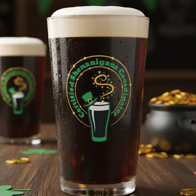 Funny St Paddys Certified Shenanigans Coordinator Glass (Creator Uploaded)