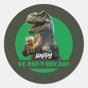 Funny St. Pat-T-Rex Celebration Beer-Loving Dino B Classic Round Sticker