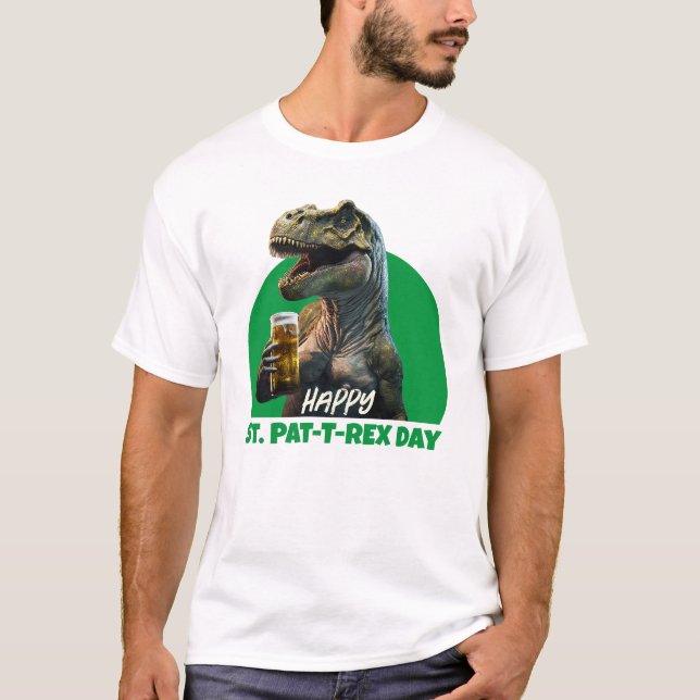 Funny St. Pat-T-Rex Celebration Beer-Loving Dino T T-Shirt (Front)