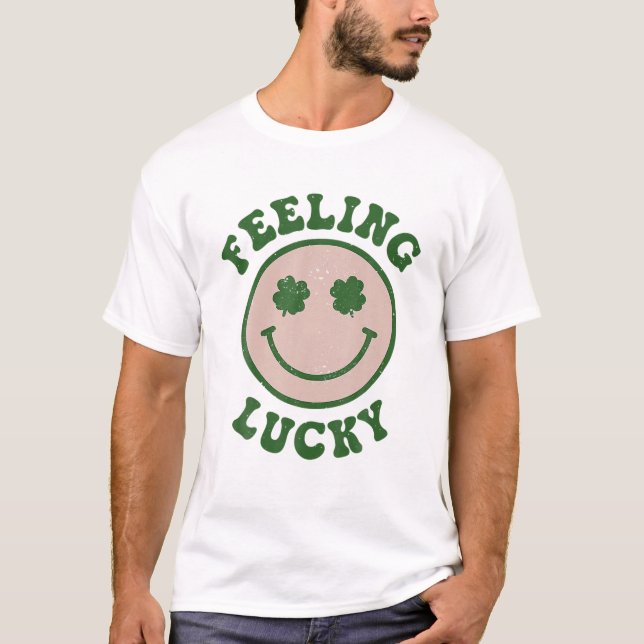Funny St Patrick Day Feeling Lucky Smile Face Meme T-Shirt (Front)