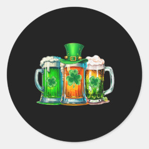 Funny St Patrick Day Irish Ireland Flag Green Beer Classic Round Sticker
