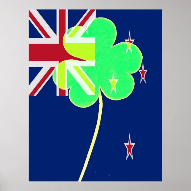 Funny St. Patrick Flag New Zealand Irish Shamrock Poster (Front)