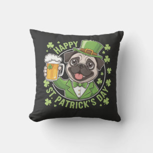 Funny St. Patrick�s Day Pug with Beer Mug Cushion