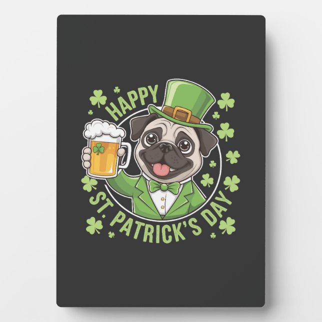 Funny St. Patrick�s Day Pug with Beer Mug Plaque (Front)