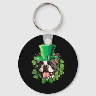 Funny St Patricks Boston Terrier  Key Ring
