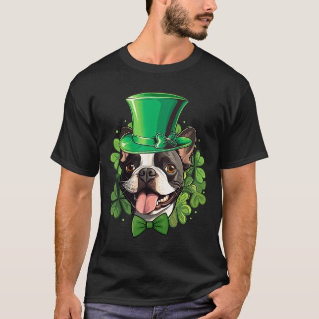 Funny St Patricks Boston Terrier  T-Shirt (Front)