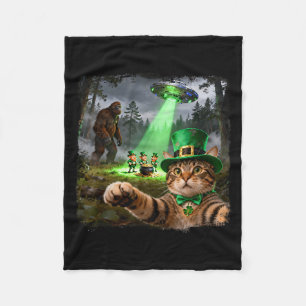 Funny st patricks cat alien bigfoot lucky fleece blanket