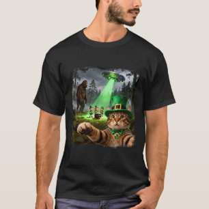 Funny st patricks cat alien bigfoot lucky T-Shirt