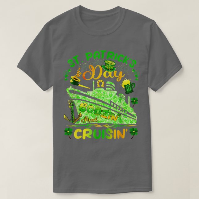 Funny St Patricks Day 2023 Cruise Cruising Boozing T-Shirt (Design Front)