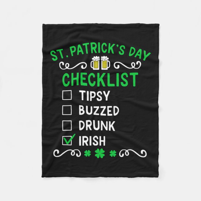 Funny St Patricks Day Checklist 1  Fleece Blanket (Front)