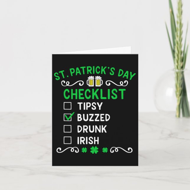 Funny St Patricks Day Checklist 4  Card (Front)