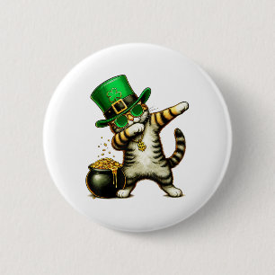 Funny St Patricks Day Dabbing Cat St Paddy Family 6 Cm Round Badge