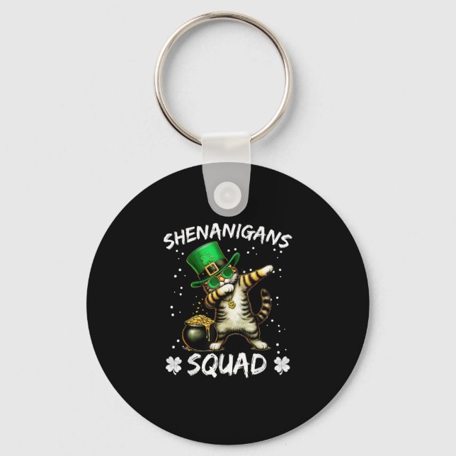 Funny St Patricks Day Dabbing Cat St Paddy Shenani Key Ring (Front)