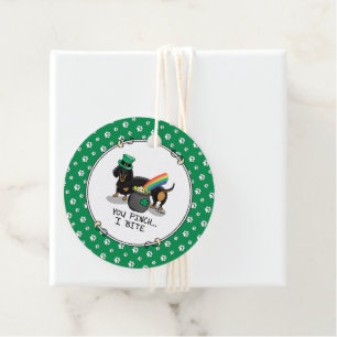 Funny St. Patrick's Day Dachshund (black & tan) Favour Tags