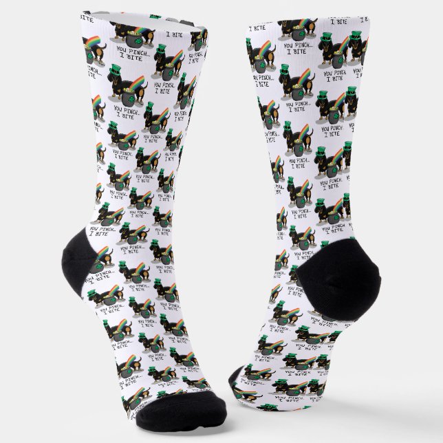 Funny St. Patrick's Day Dachshund (black & tan) Socks (Angled)