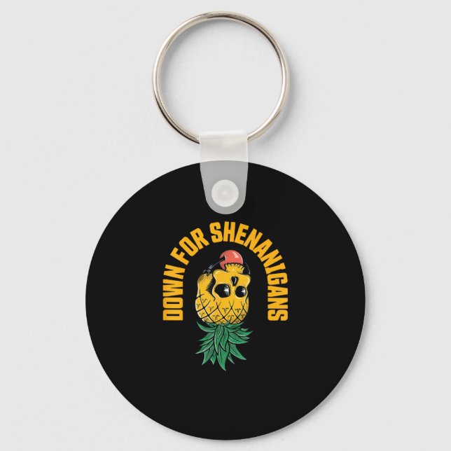 Funny St Patricks Day Down For Shenanigans Swinger Key Ring (Front)