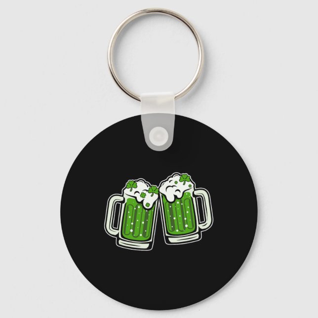 Funny St Patricks Day Drinking Irish Shamrock Gree Key Ring (Front)